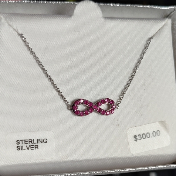 Elegant Sterling Silver Infinity Necklace with Genuine Ruby Stones - Picture 2 of 5